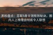 黑料盘点：花絮5条亲测有效秘诀，圈内人上榜理由彻底令人联想