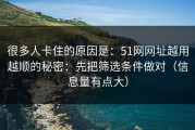 很多人卡住的原因是：51网网址越用越顺的秘密：先把筛选条件做对（信息量有点大）
