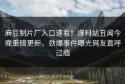 麻豆制片厂入口速看！爆料站丑闻今晚重磅更新，劲爆事件曝光网友直呼过瘾