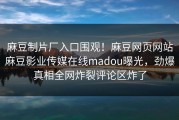 麻豆制片厂入口围观！麻豆网页网站麻豆影业传媒在线madou曝光，劲爆真相全网炸裂评论区炸了