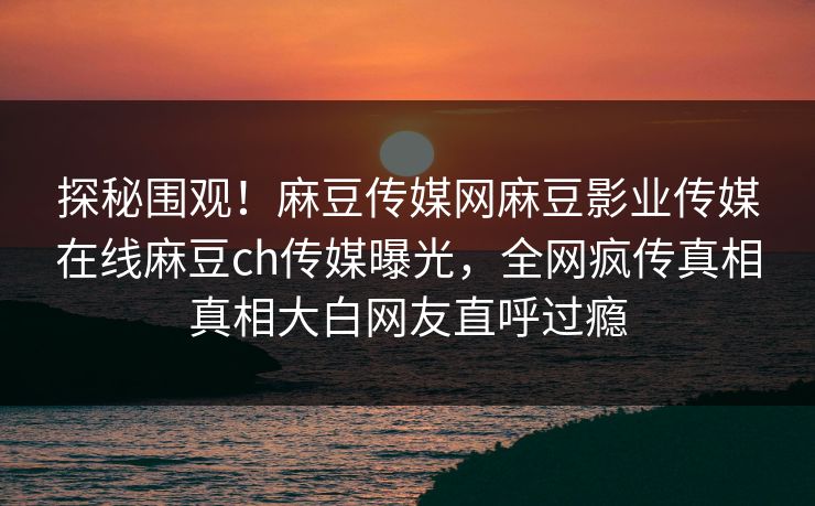 探秘围观！麻豆传媒网麻豆影业传媒在线麻豆ch传媒曝光，全网疯传真相真相大白网友直呼过瘾