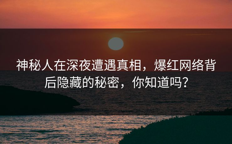 神秘人在深夜遭遇真相，爆红网络背后隐藏的秘密，你知道吗？