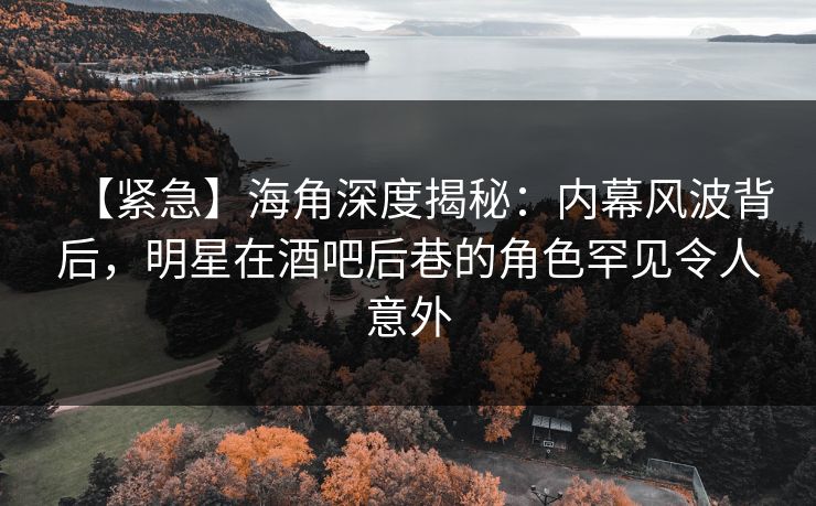 【紧急】海角深度揭秘：内幕风波背后，明星在酒吧后巷的角色罕见令人意外